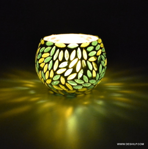 Mosaic Glass Candle Holder Gift Handcrafted