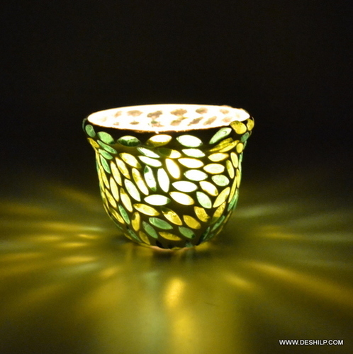Mosaic Green Tealight Votive Candle Holder Handmade