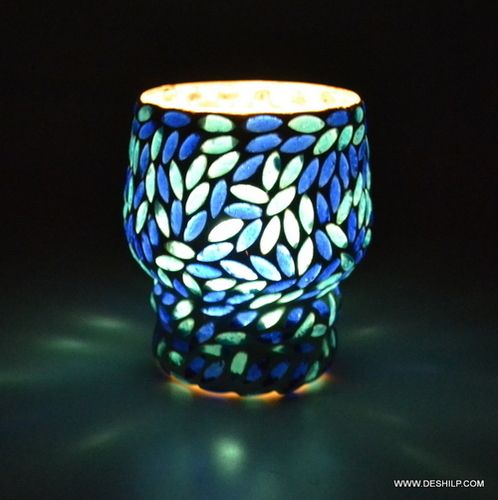 Design Blue & Mosaic Candle Holder Mosaic Glass Tealight Votive Candle