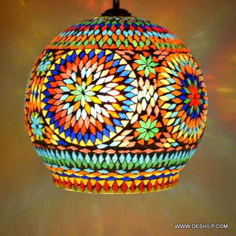 Multicolor Abode Tea Gold Mosaic Hanging Lamp