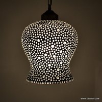 Mosaic Pendant Hanging Lamp - Handmade Glass & Metal, 8x12 - 8x15 Inches, Black And Silver, Traditional Style, Polished Finish, 5-10 Kilograms Weight