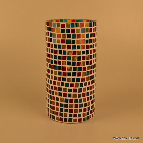 Mosaic Glass Vase Stained Glass Mosaic Vase Blue Mosaic Decorative Vase Black Grey Mosaic Bottom Diameter: 4-5 Inch (In)