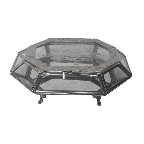 Metal and Glass - Metal and Clear Glass, Silver Finish, Octagonal Shape | Elegant Design, Durable Material, Protective Cover, Easy to Clean, Versatile Use