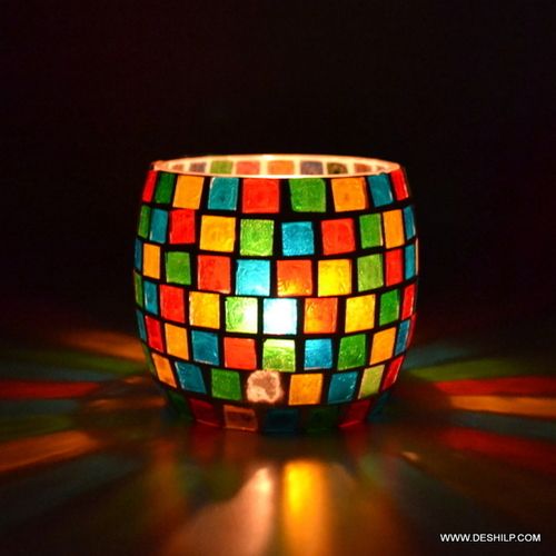 SMALL GLASS MOSAIC CANDLE HOLDER