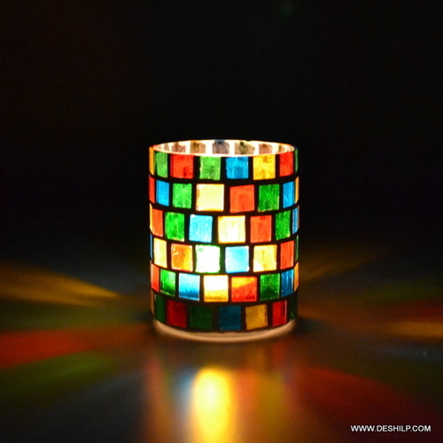 MOSAIC GLASS T LIGHT CANDLE HOLDER