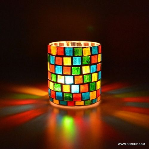 GLASS MOSAIC DECOR T LIGHT CANDLE HOLDER