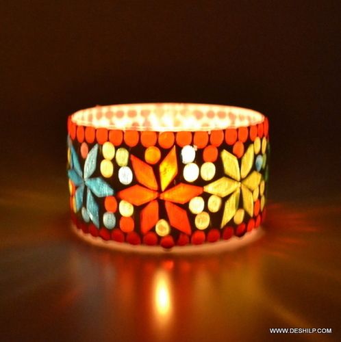 SMALL GLASS MOSAIC T LIGHT CANDLE HOLDER