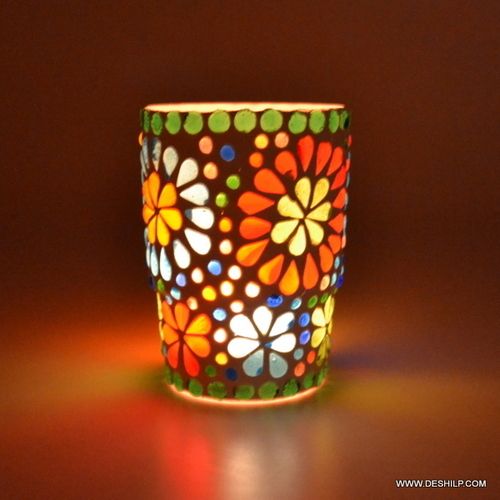 GLASS MOSAIC DECOR AND ANTIQUE CANDLE VOTIVE