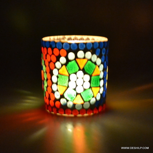 Handmade Mosaic White Glass Candle Holder