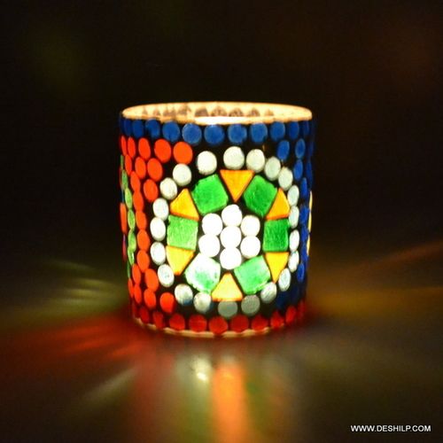 Handmade Mosaic White Glass Candle Holder