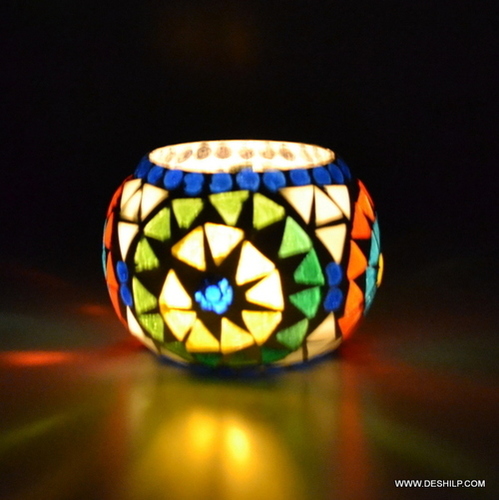Multicolored Glass Candle Holders Home Decoration Candle Dia Holder Festival Lamp Lantern Decor Home Multi-Scent Votive - Style: Antique Imitation