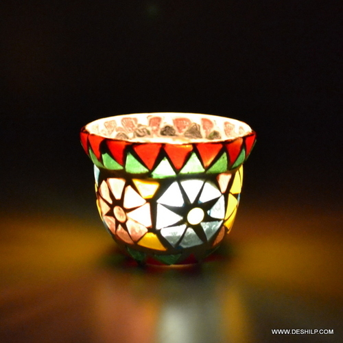 Flower Printed Candle Holder Diwali Decorations Items For Home - Material: Glass