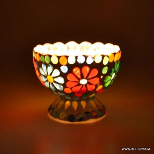 Ice Cup Shape Mosaic Glass Candle Holder Home Decor Gift