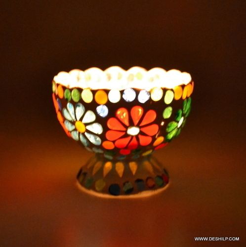 Antique Imitation Ice Cup Shape Mosaic Glass Candle Holder Home Decor Gift