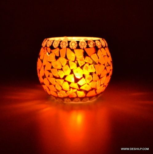 ORANGE COLOR MOSAIC GLASS CANDLE VOTIVE