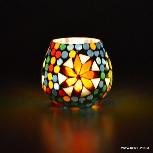 Antique Imitation Traditional Design Glass Diya Candle Holder Room Decor