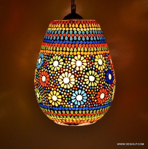 Vintage Antique Mosaic Hanging Lamps Handcrafted Colourful Glass Hanging