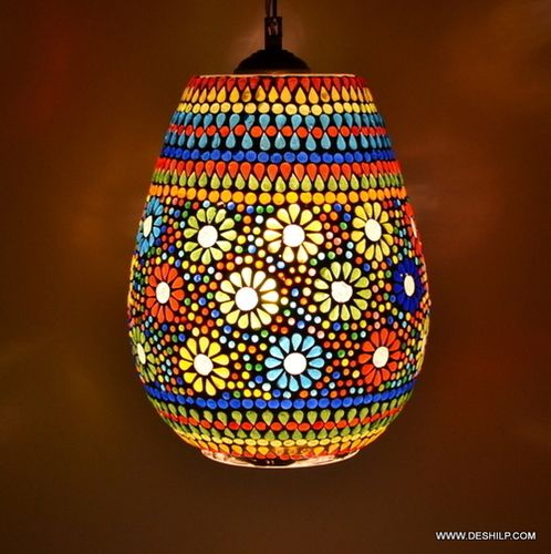 Multicolor Vintage Antique Mosaic Hanging Lamps Handcrafted Colourful Glass Hanging