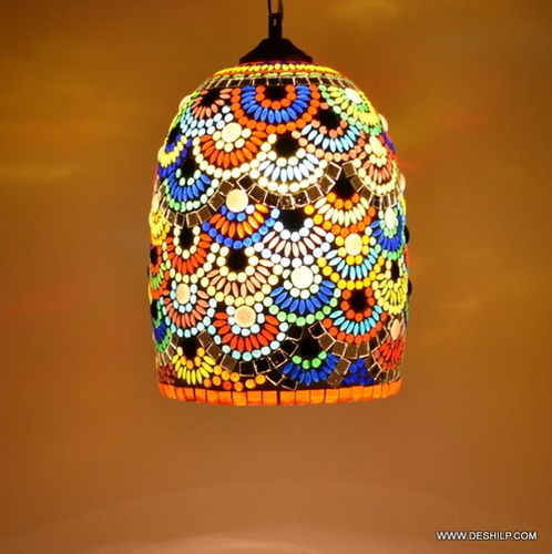 Multicolor Pumpkin Shaped Mosaic Art Hanging Lamp