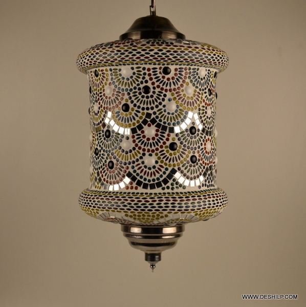 Red Hanging Glass Chandelier Mosaic Home Decor Night Lamp