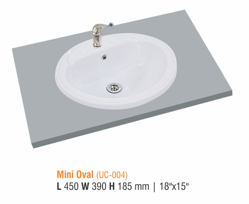 Ceramic Round Above Counter Basin - 450x390x185 mm, White One-Piece Design