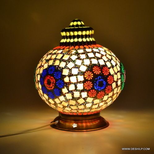 Multicolor Handcrafted Coloured Mosaic Design Decorated Glass Table Lamp