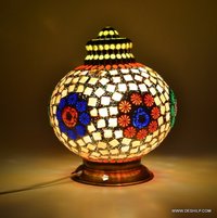 Handcrafted Coloured Mosaic Design Decorated Glass Table Lamp