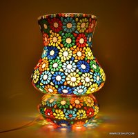 Handcrafted Cylindrical Shaped Coloured Mosaic Design Decorated Table Lamp Home Traditional Mosaic Glass Table Lamp