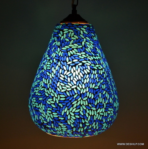 Rooftop Blue And White Mosaic Glass Wall Hanging - Design: Modern Art
