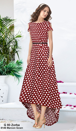 Latest Gowns - Printed Fabric, Length: 44-54 Inch, Size: S-XXL, Color: Red | Short Sleeves, Casual Ethnic Look, Easy to Wash, No Fade