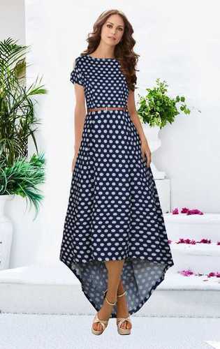 Gown for Women - Other Material, Length: 44-54 Inch, Size: S-XXL, Color: Blue, Pattern: Printed, Sleek Sleeveless Design, Washable, No Fade