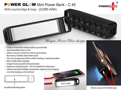 Black Round Edge Glow Power Bank