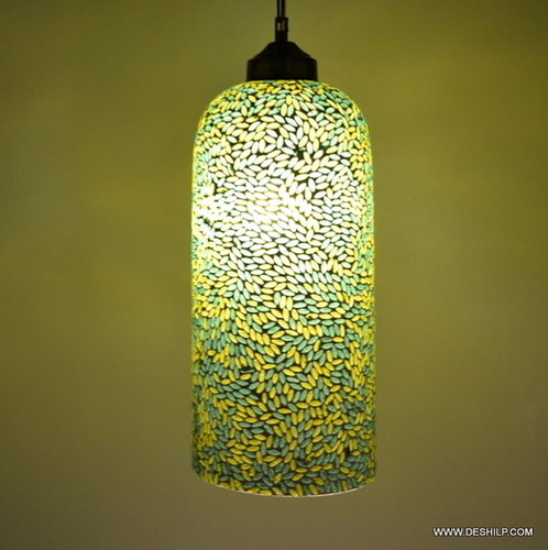 Cylinder shaped Green & White Mosaic Glass Tealight Votive Candle Holder