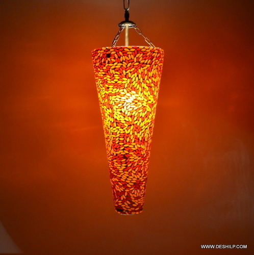 Serene Flame Artistic Glass Candle Lantern - Color: Red And Yellow