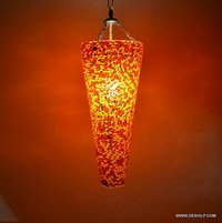 Serene Flame Artistic Glass Candle Lantern - Color: Red And Yellow