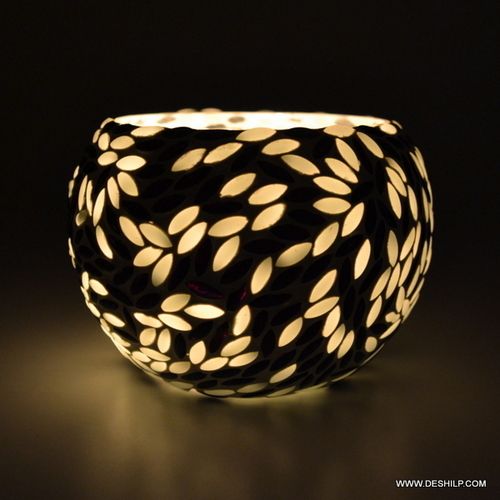 Black & White Mosaic Glass Tealight Votive Candle Holder