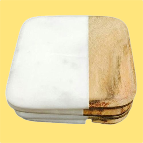 Marble And Wood Coaster - Marble & Seasoned Wood, 4x4 inches, Multi-Color Design | Anti-Skid Surface, High Strength, Elegant Finish