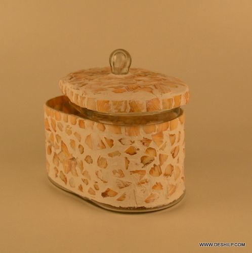 MOTHER OF PEARLS GLASS JAR WITH LID