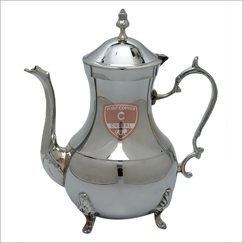 Brass Teapot - 25x15x15 cm, 1.5 Liter Capacity , Silver Color with Curved Handle and Domed Lid for Brewing and Serving Tea