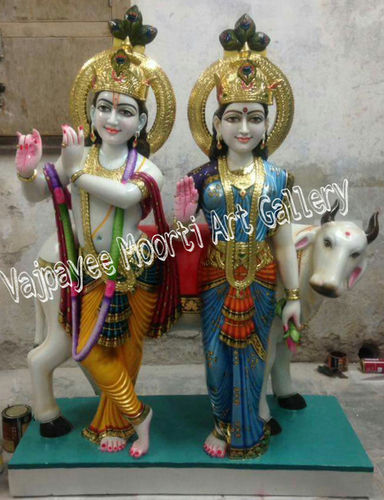 Radhe Krishna Marble Statue With Cow