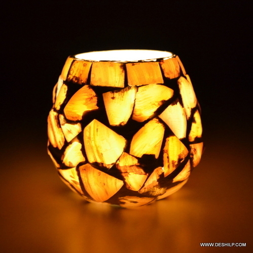 SMALL GLASS MOTHER OF PULSE CANDLE HOLDER
