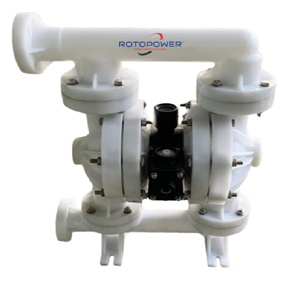ROTOPOWER AODD PUMP - AL/SS/PP/PVDF Material, 1/2 to 3 Inch Size, White Color | Flameproof, Self Priming, Easy Maintenance, Variable Speed, Handles Solids Up to 70%