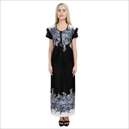 Black And White Women'S Designer Printed Nighty