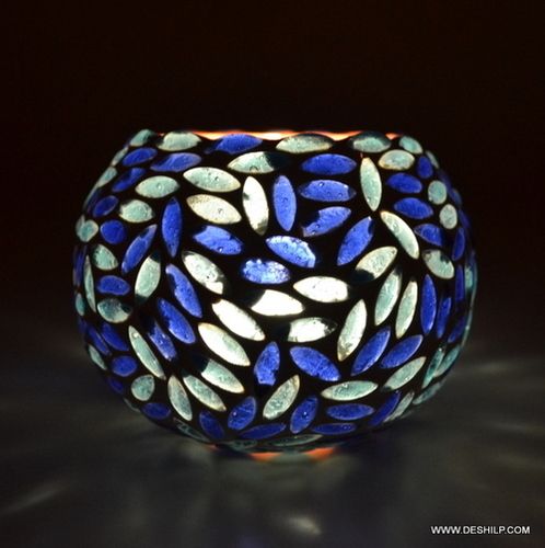 BOWL SHAPE GLASS MOSAIC CANDLE HOLDER