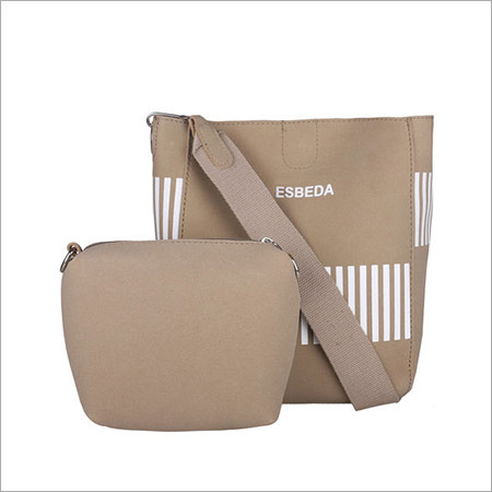 Solid Pattern Pastel Camel Handbag With Pouch Design: Printed