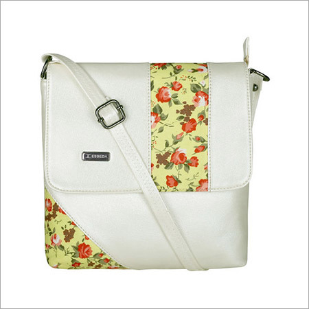 Ladies Cream Sling Bag Design: Printed