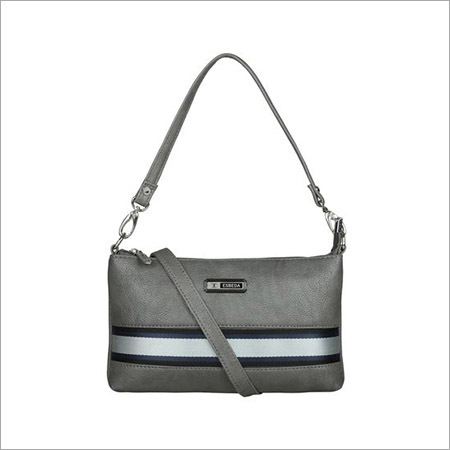 Leather Sling Bag - Standard Size, Grey Color | Plain Design, Shoulder Length Handles