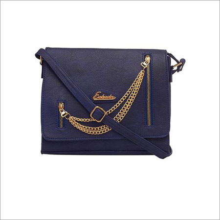 Ladies Dark Blue Sling Bag Design: Plain And Chain