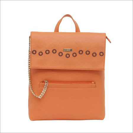 Leather Ladies Orange Backpack
