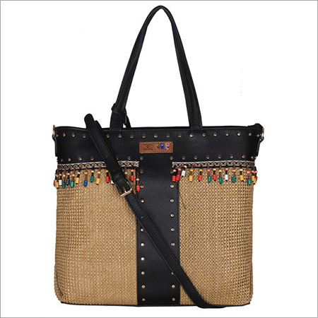 Black And Golden Women Brown Color Big Size Gold Jute Tote Bag